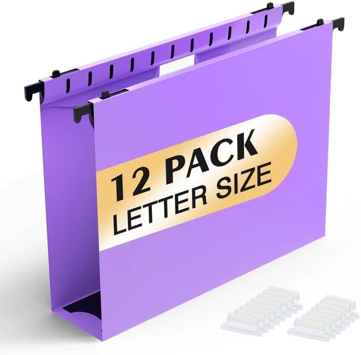 SHUTEX Extra Capacity Plastic Hanging File Folders,12 Pack Reinforced Hang Folders,Heavy Duty 2 Inch Expansion,Plastic Filing Cabinet Folders,Letter Size,Designed for Bulk Files, Medical Charts,Purple - Image 1